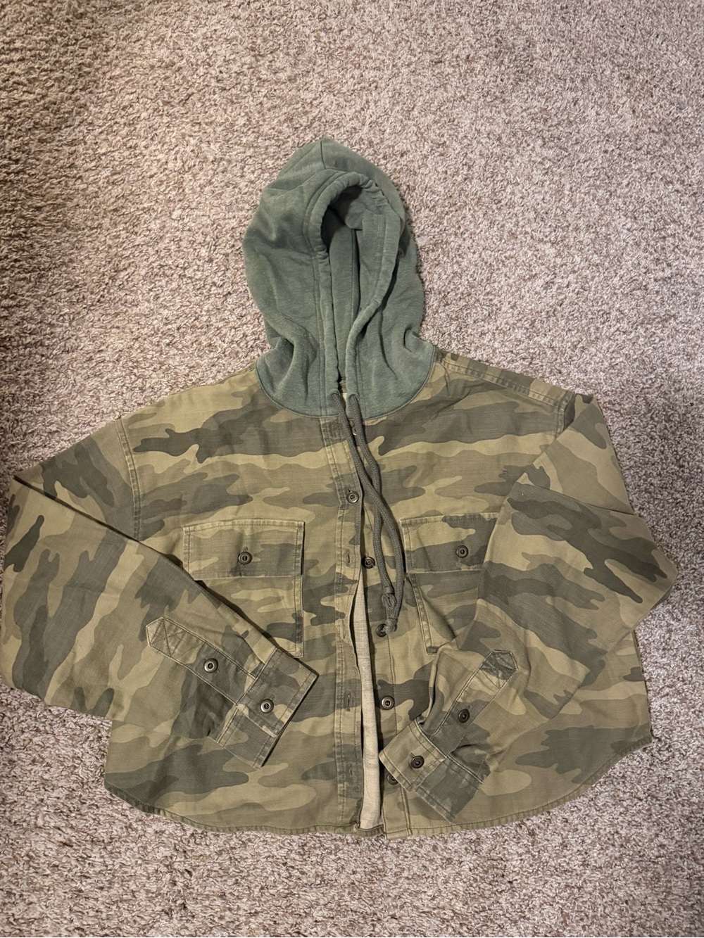 American Eagle Outfitters Camo Jacket with Green Hood